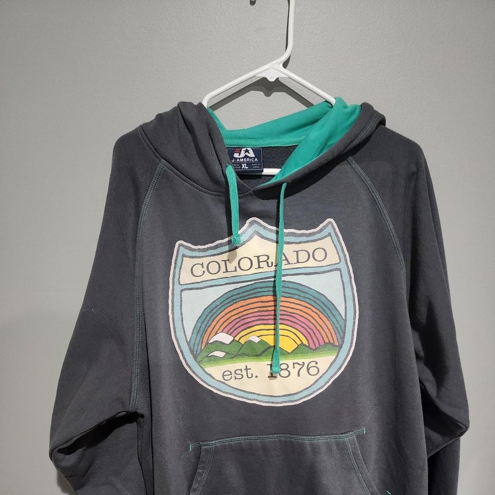 J America Colorado Rainbow Mountain Graphic Hoodie Gray Teal XL